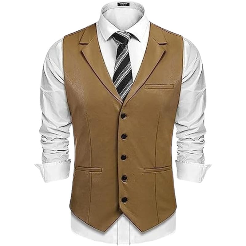 Men's Western Leather Suit Vest Slim Fit Waistcoat V Neck Casual Vest Jacket-image-36