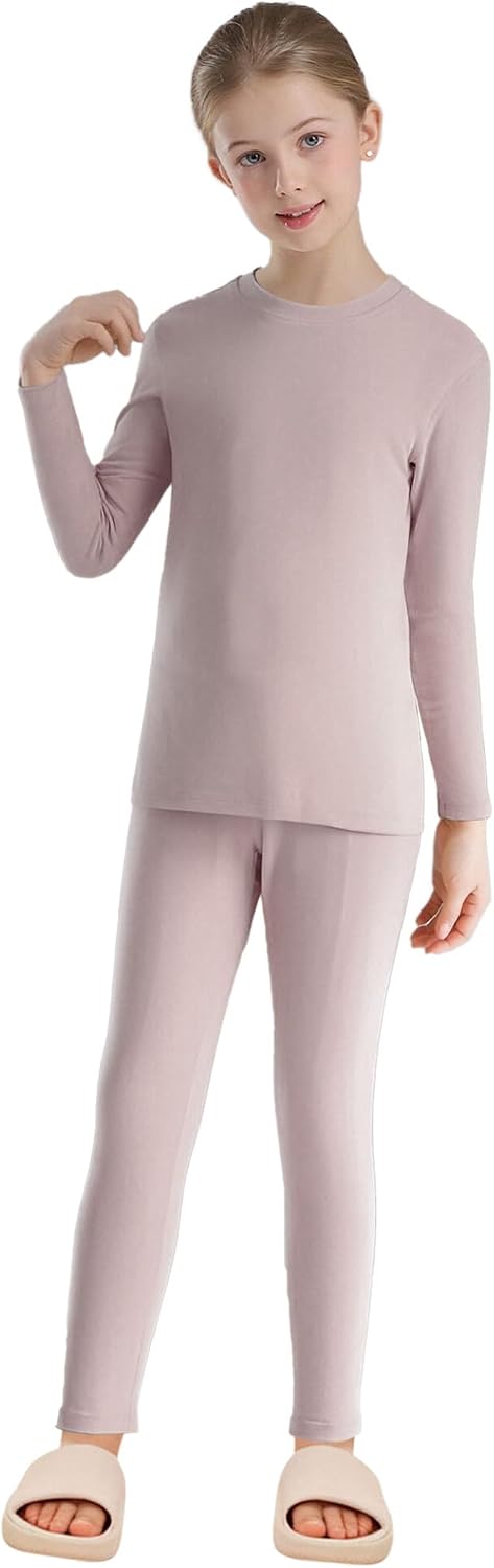 Yhong Kids Thermal Underwear 2 Pcs Winter Warm Tops And Leggings Set Unisex Thermal Pants Set Pink 11-12 Years