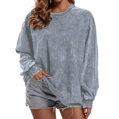 Acid Wash Sweatshirt Men Women Couple Casual Retro Fashion Solid Color Tops Crewneck Breathable Workout Athletic Shirt2