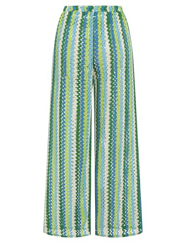 Image of ZAFUL Womens Beach Cover Up Pants Sexy Crochet Drawstring Elastic Boho Swimsuit Cover Up Long Pants Beach Wear