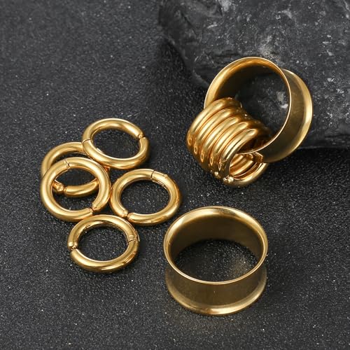 2PCS Classic Ear Gauges for Stretched Ears with 10pcs Nose Hoop Rings, Hypoallergenic 316 Stainless Steel Ear Plugs Tunels 8mm-25mm (0G-1") Body Piercing Jewelry for Women Men4