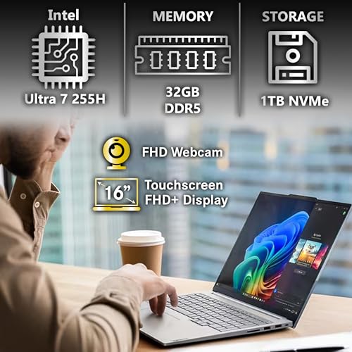 Image of Lenovo ThinkBook 16 Gen 8 AI Business Laptop, 16 inch Touchscreen FHD+, Intel Ultra 7 255H, 32GB DDR5, 1TB NVMe, WiFi 6E + BT, HDMI, Fingerprint Reader, Backlit Keyboard, FHD Webcam, Win 11 Pro