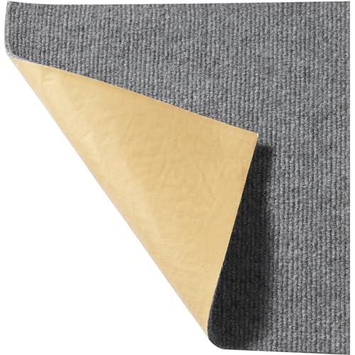 VEVOR Carpet Tiles, 12 x 12 inches, 12 PCS Peel and Stick Squares Self Adhesive Carpet Floor Tile, Effortless DIY Install, Soft Padded Carpet Tile for Bedroom Living Room Indoor Outdoor, Light Gray