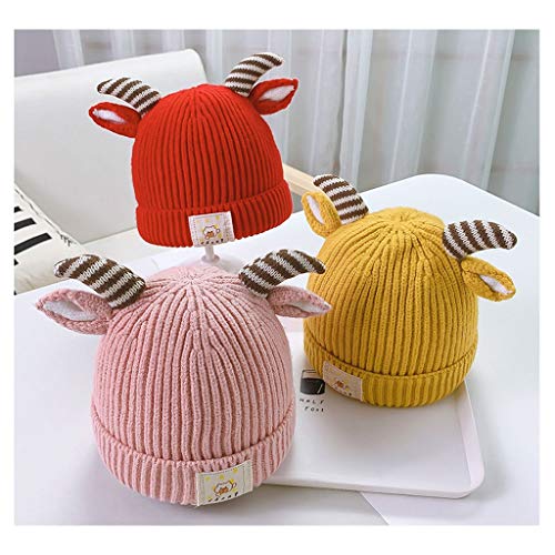 Baby Girls Boys Soft Knitted Hat Toddler Kids Cute Goat Horns Warm Winter Hats Outdoors Cap (Color : Pink, Size : 1-3 Years) #TOP3
