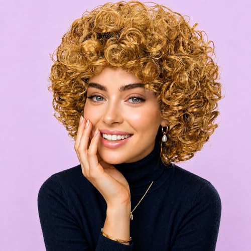 Miyamarch Adult Short Curly Wig, Curly Hair Wig with Soft Breathable Heat Resistant Synthetic Fibers, Suitable for Anime Cosplay Costume Hair, Daily Fashion & Party, Halloween (27#)