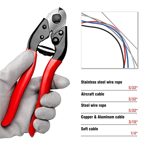 Sanuke Cable Cutter, Wire Cutter Heavy Duty Up To 5/32" For Housing Fencing Deck Stair Railing With Crimping Sleeves, Stainless Steel Thimbles And Bike Brake Cable Cap End Tips #TOP5