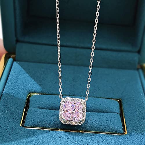 Pendentif Topaze Rose 7x7mm d'exception et Quartz sur chaîne en Argent 925