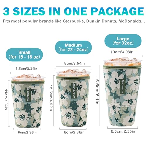 Image of Reusable Iced Coffee Cup Sleeve Insulator for Cold Beverages and Neoprene Cold Coffee Cup Sleeves Cooler Cover 16-32OZ for Coffee Cups, McDonalds, Dunkin Donuts, More(Floral green)