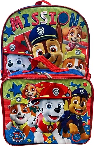 Ruz Paw Patrol Boy's 16 Inch Backpack With Removable Matching Lunch Box Set (Blue-Red)