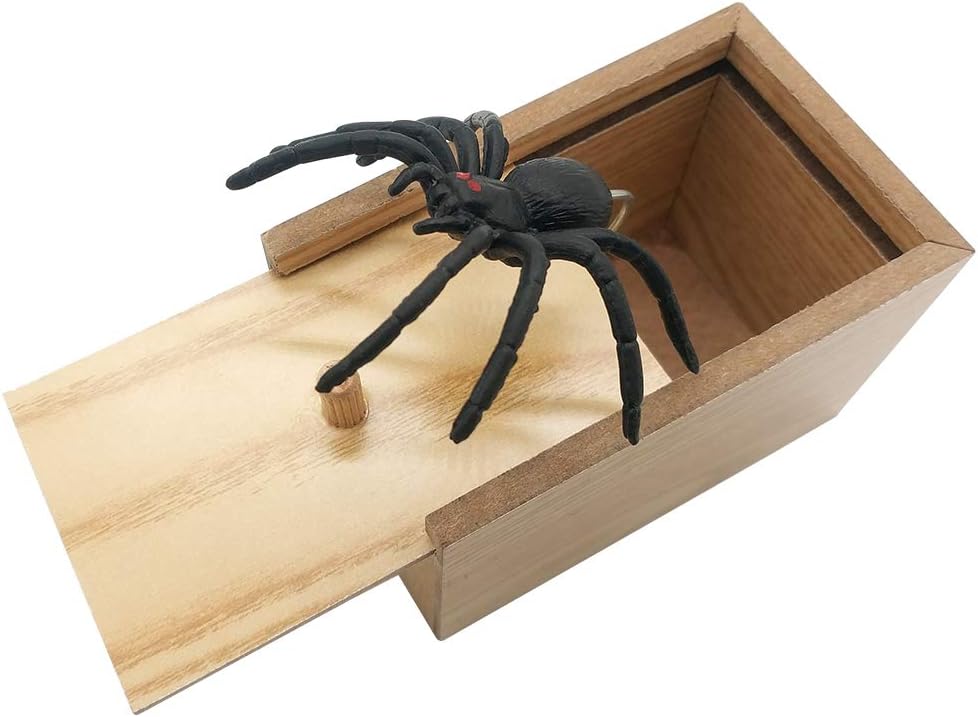 dé Spider Prank Scare Box,Wooden Surprise Box,Handmade Fun Practical Surprise Joke Boxes,Gags & Practical Joke Toys Halloween