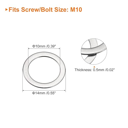 Vista 63 de uxcell Arandelas planas de acero inoxidable M3 304, 100 espaciadores planos ultrafinos de 0.118 x 0.197 x 0.004 in para tornillo de tornillo