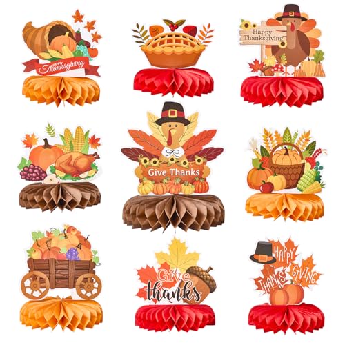Yookat 9PCS Thanksgiving Honeycomb Centerpieces Decoration Autumn Honeycomb Centerpieces Ideal as Autumn Thanksgiving Party Supplies