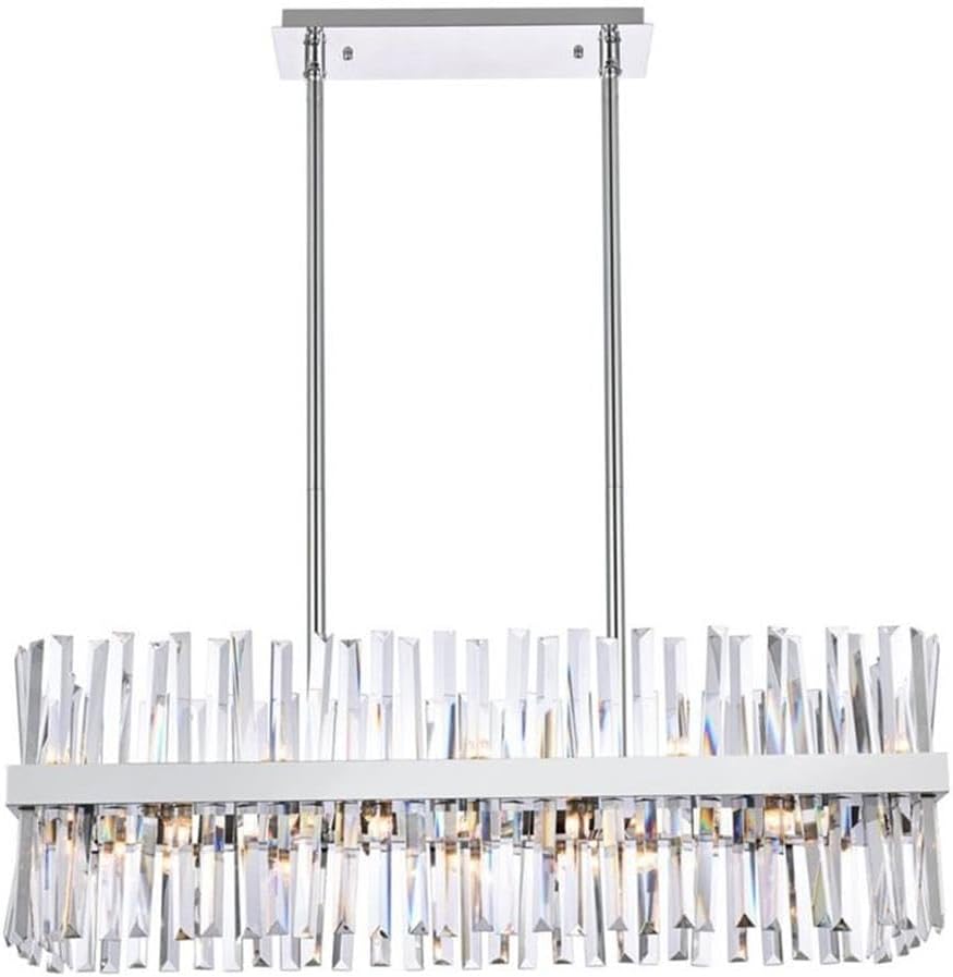 Elegant Lighting Serephina 36" Rectangle Iron Crystal Chandelier Light in Chrome