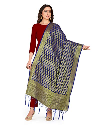 Elina fashion Women's Zari Work Indian Pakistani Banarasi Art Silk Woven Only Dupatta for Dress Material & Salwar Suit
