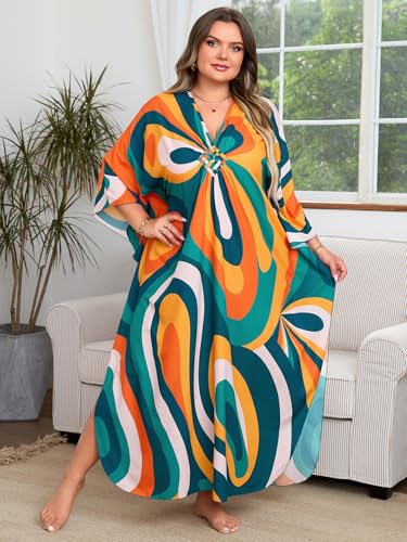Image of Kaftan Dress for Women - Plus Size Caftan Maxi Beach Dress Moo Moos Loungewear, Swimsuit Cover Up for Beach, Pool or Vacation
