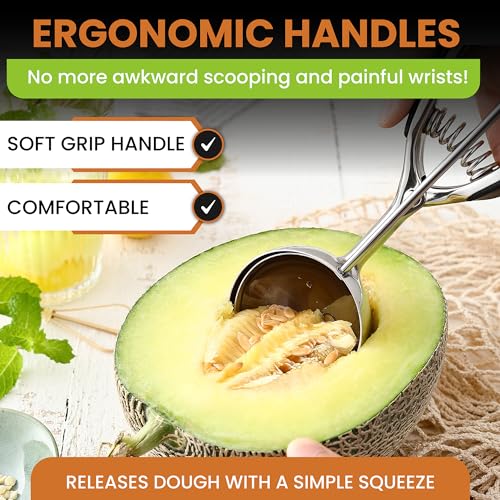 Image of Spring Chef Extra Large Cookie Scoop, 18 /8 Stainless Steel Melon Baller Scoop, Spring Loaded Trigger Release for Cookie Dough, Ice Cream, Meatball, Cupcake, 5.5 tablespoon (tbsp) portion, #10, Black