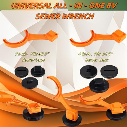 Image of RV Sewer Hose Wrench - 3&4 Inch Male /Female Cap Tool, Fits Camco Rhino /Revolution Hoses, Orange ABS for Cleanout Plugs - Easy Install /Remove 2 PCS