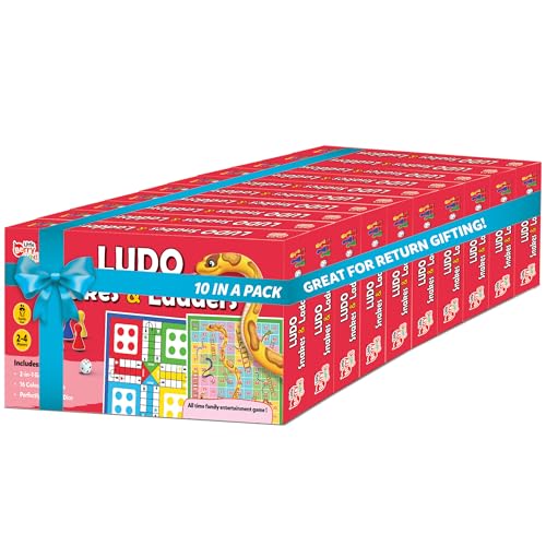 Image of Junior Ludo and Snakes & Ladders Board Game (Pack of 10) | 11 inchx11 inch Foldable Game Board with Dice | Birthday Return Gifts for Kids Ages 5 6 7 8 9 10 | 2 in 1 Gift Set