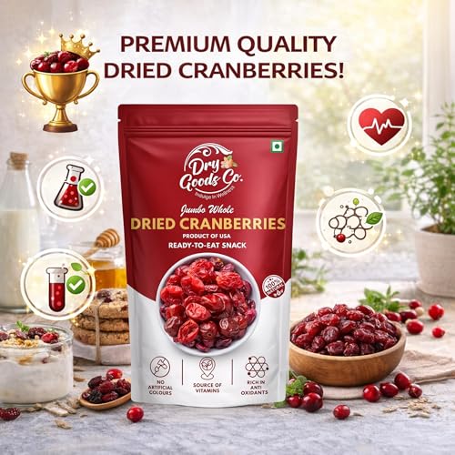 Image of Dry Goods Co. Dried Whole Cranberries 200g | Sweet & Tangy Cranberry Snack | Rich in Antioxidants | Perfect for Baking, Salads & Cereals | Imported Quality | Hygienically Packed
