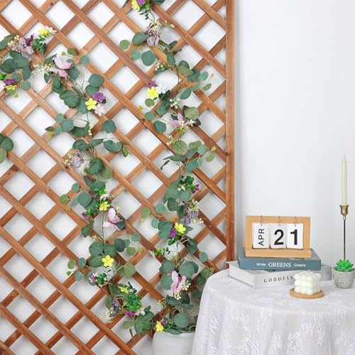 ASTNIC 2 Piezas Guirnaldas de Flores Artificiales Decoracion, 5.68 pies Eucalipto Enredaderas Artificiales con Flores y Mariposa 3D, Plantas Artificiales Decorativas, Decoracion Pared, Hogar, Boda - imagen 6