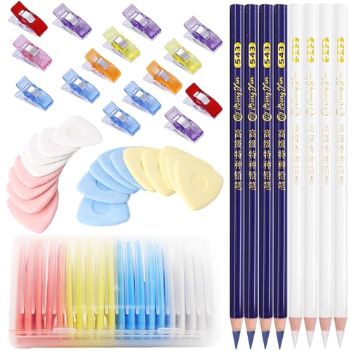 78 Piezas Accesorios de Costura, Tiza Costura + Lápiz De Costura + Pinzas Costura para Tela, Bolígrafos Triangulares de Sastrería, Clips de Tela, Para Marcar Diversos Tejidos Y Cueros
