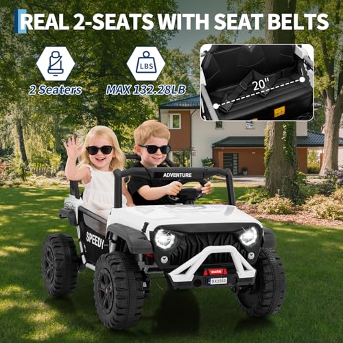 2 Seater Ride on Car for Kids, 24V Ride on Toy, Fast 4.97MPH Truck, 4WD Kids Electric Vehicles with Remote Control, Spring Suspension, Front & Behind LED Lights, Dual Storage, 3 Speeds, Music, White by GarveeLife - Image 2