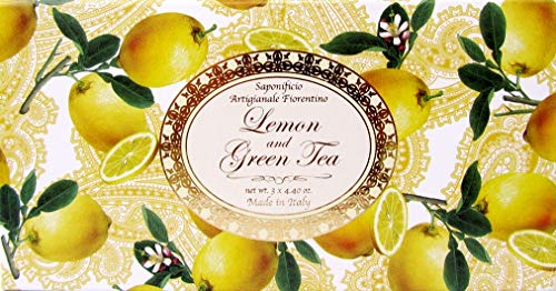 Saponificio Artigianale Fiorentino Soap Made in Italy - Lemon and Green Tea, Three 4.4 oz bars