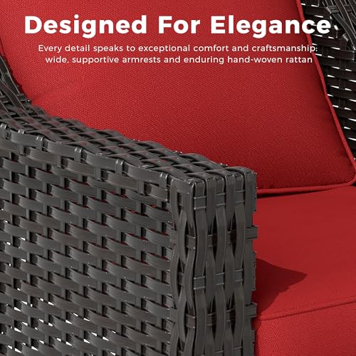 Image of 77'' Patio Sofa, All Weather Outdoor Rattan Wicker 3-Seat Sofa High Back Couch with Premium Cushions for Garden Backyard Porch(Brown /Red) | Patio Couch with Olefin Removable Cushion, All-Weather Outdoor Sofa with Deep Seat for Porch, Deck and Backyard, Red
