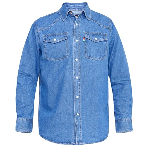 Chemise D555 Western à boutons pression bleu Duke pour homme robuste 3XL