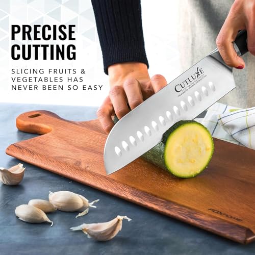Image of Cutluxe Santoku Knife, 7 inch Meat & Vegetable Chopping Knife - Sheath Included