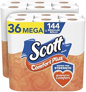 Scott ComfortPlus Toilet Paper, 36 Mega Rolls, 425 Sheets per Roll, Septic-Safe, 1-Ply Toilet Tissue