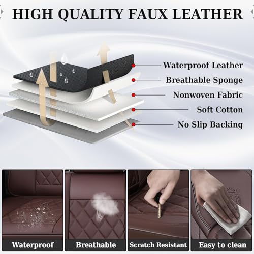 Image of Coverado Front Seat Covers, Car Seat Covers Front Seats, Luxury Faux Leather Seat Covers for Cars, Car Seat Protector Waterproof, Automotive Driver Seat Cover Universal Fit for Most Cars, Brown