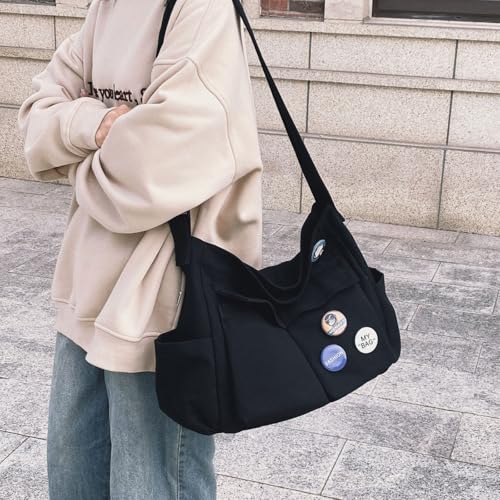 Fashion Canvas Crossbody Bag with Cute Accessories Casual Messenger Bag with Pendants Shoulder Bag Purse Travel Daypacks3