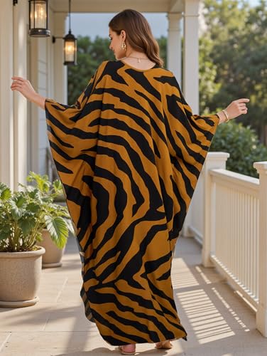 Image of IMAGEKOPE Women's Plus Size Animal Print V-Neck Batwing Kaftan Beach Dress Bathing Suit Cover-Up Loungewear