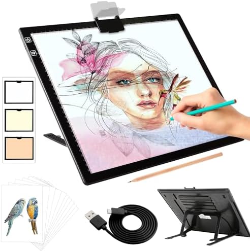 elice leuchttisch A3,Wiederaufladbares leuchtkasten mit Ständer/Clip,3 Farben stufenlos dimmbar und 6 Helligkeitsstufen,diamond painting Zubehör,lightpad für diamond painting,Zeich