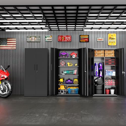 Superday Metal Storage Cabinet, 72" Garage Storage Cabinets with Lock, Black Metal Cabinet with 2 Doors and 4 Adjustable Shelves for Home Office, Classroom, File, Easy Assemble - Image 3