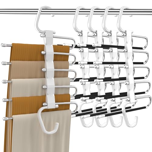 Pants Hangers Space Saving - Non-Slip, 4 Pack - Closet Organizers and Storage, Hanger for Jeans Trousers Scarf Legging Skirts (Black)