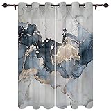 Home Decor Window Curtains - Window Treatment Set with Silver Grommet Marble Gold Blue Grey, Window