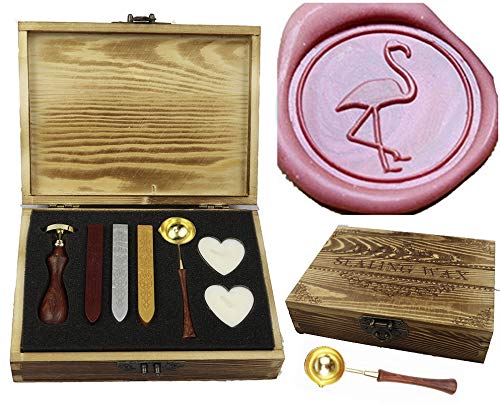 MNYR Vintage Pretty Mermaid Sealing Wax Seal Stamp Kit Melting Spoon Wax Stick Candle Wooden Book Gift Box Set Wedding Invitation Embellishment Holiday Card Gift Wrap Package Gift Idea Seal Stamp Set