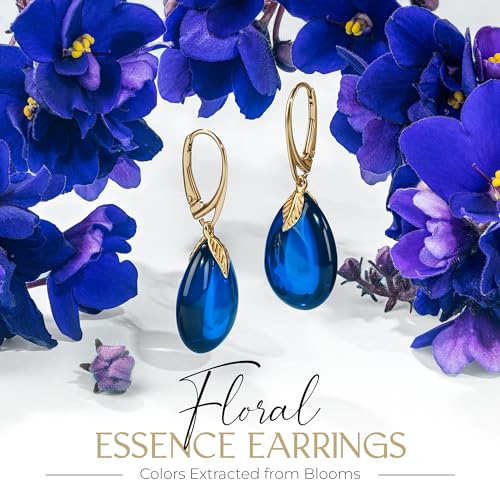 Blue Leverback Earrings for Women - Gold Plated Silver Leaf Fitting and Closure, Lightweight Edgy Semi-Precious Stone Jewelry for Ladies, Women's Earrings3