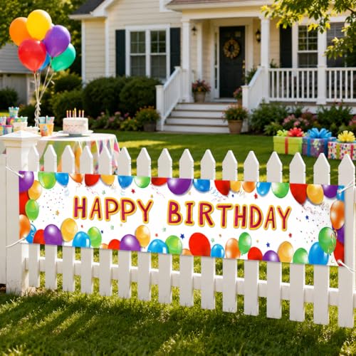 Image of Letjolt Happy Birthday Banner Balloon Sign Huge Party Supplies 6 Feet | Birthday Party Decoration Supplies Colorful Fence Outdoor Giant Flags Photo Prop Backdrop Outside