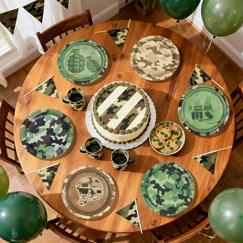 Image of 60Pcs Camo Army Birthday Party Paper Plates 7 Inch Disposable Heavy Duty Camo Military Dessert Plates Camouflage Military Decorations for Soldier Boys Men Army Hunting Birthday Party Supplies