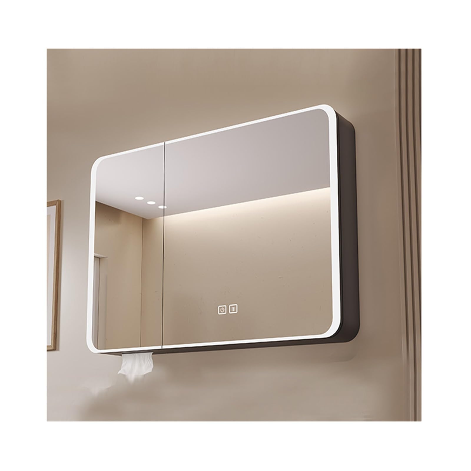 Espejo de baño, botiquín Iluminado con Espejo, antivaho, Mueble de baño de Pared con Luces LED, Brillo Ajustable, Espejo de Maquillaje de Pared, Gris, Blanco (Gris, 60 cm de Ancho x 70 cm de