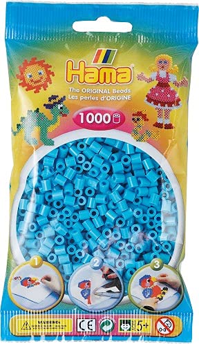Pour hama perles midi - sachet de 1000 perles à repasser taille midi bleu azur n°49 - set loisir créatif enfant + une carte tigre
