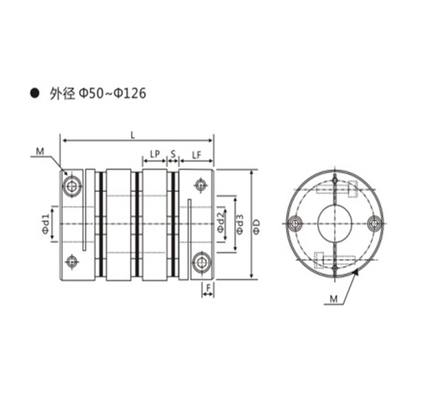 Acoplador flexible Acoplamientos de eje de la serie de sujeción con abrazadera de tres diafragmas de aleación de aluminio de 6,35 mm(GW-68X97)
