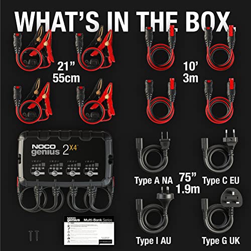 NOCO GENIUS2X4: 8A 4-Bank Smart Battery Charger (2A/Bank) - 6V/12V Automatic Maintainer, Trickle Charger & Desulfator with Overcharge Protection & Temperature Compensation – For Lead-Acid & Lithium - Image 7