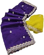 HMP Fashion Women’s Space Silk Saree with Pearl Work and Cut‑Work Border, Unstitched Blouse Piece