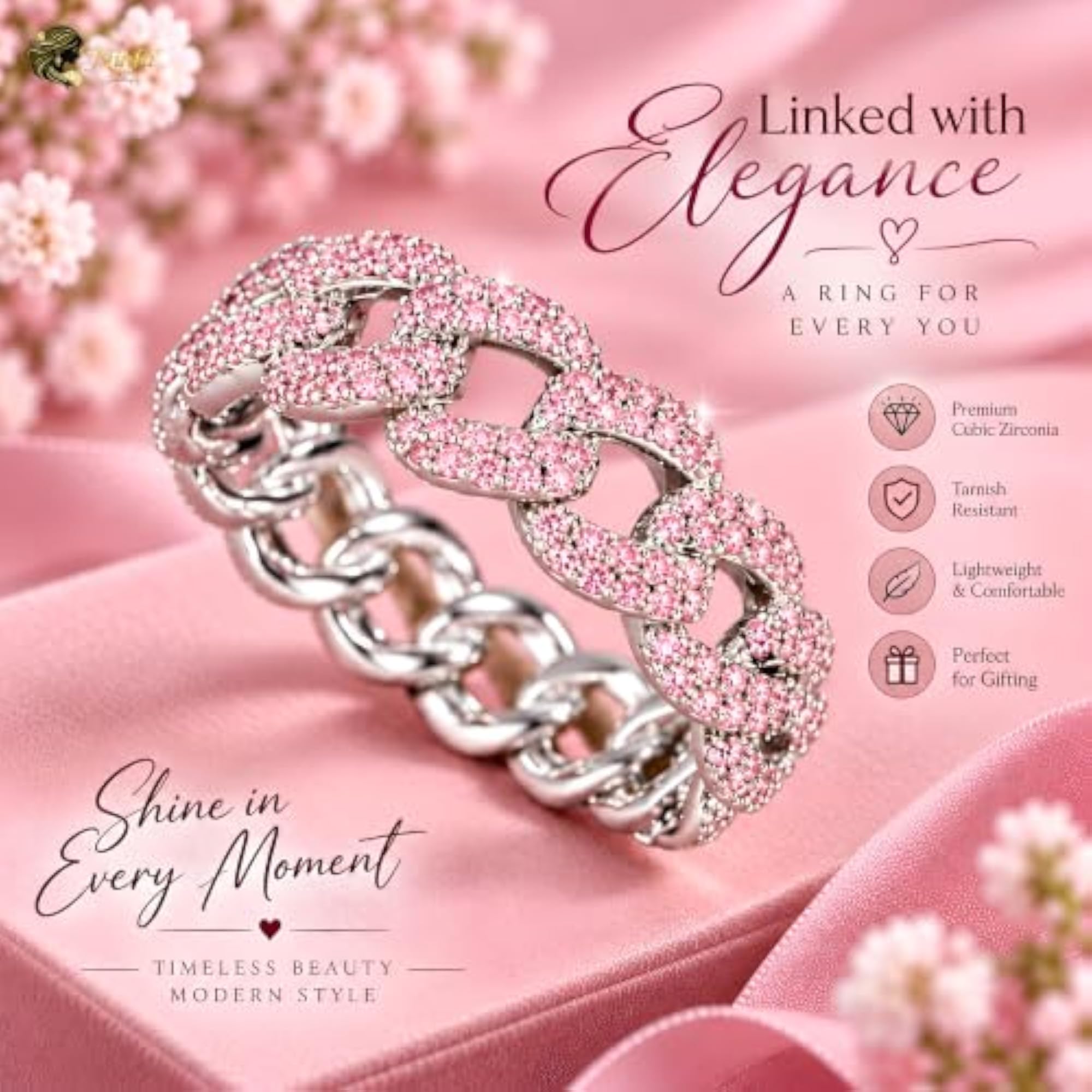 Silver-Tone Cuban Link Chain Statement Ring