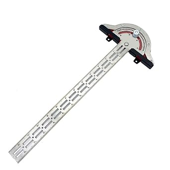 Protractor Angle Finder, 13 inch Woodworking Edge Ruler, 0-70 Adjustable Multi-Function Angle Measure Tool, Stainless Steel Carpenter T Square, T Ruler with Wall Hanging Storage Rack