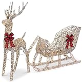 Best Choice Products Lighted Christmas 4ft Reindeer & Sleigh Holiday Outdoor...